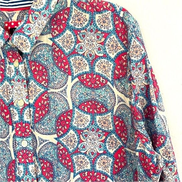 Talbots | Garden Medallion Women’s Pink Blue Petite Button Down Dress Shirt - Picture 9 of 16